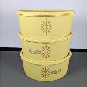 3 Vintage Yellow Tupperware Servalier Storage Canisters 1204-5 w Lids 1205-1